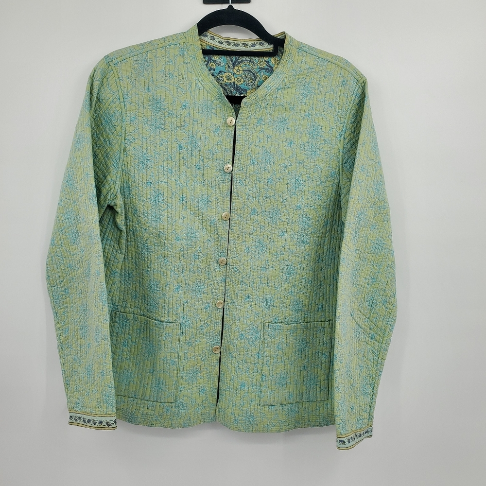 ♤♤ Provence d'Amour Green and Blue Reversible Quilted Jacket Size Medium